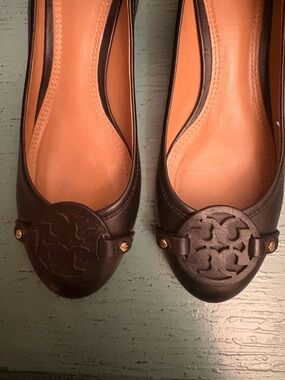 Tory Burch Brown Miller Logo Leather Ballet Flats